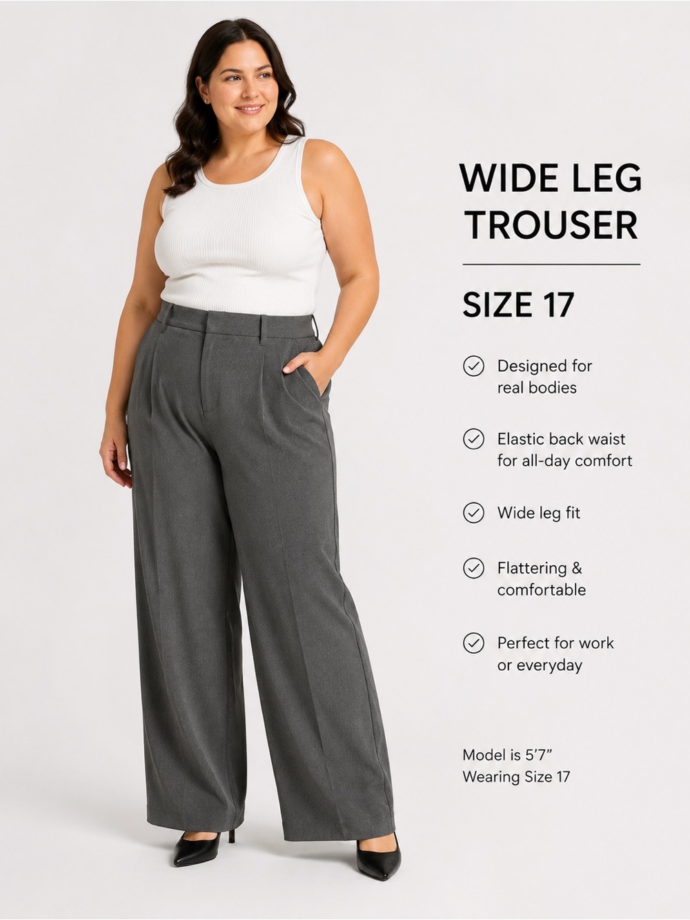 A New Day Gray Wide Leg Trousers Size 17 NWT